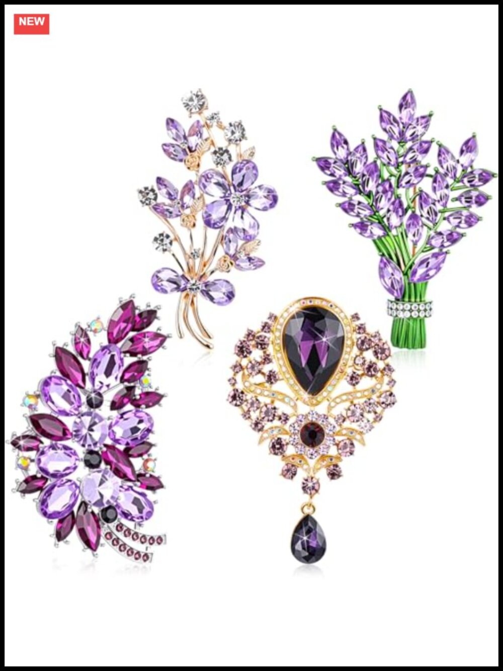 4 Pc Vintage Crystal Brooch Set Brooches for Women Wedding Gift